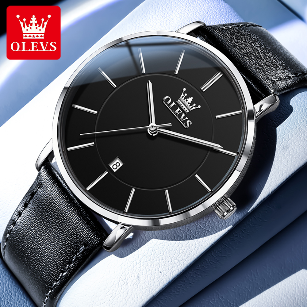 Luxury Watch Sale - OLEVS 超薄型 6.5mm トップオリジナルクォーツ腕時計 メンズ ミニマリストファッション