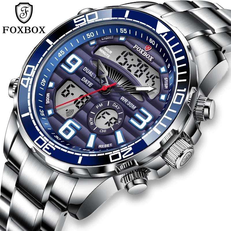 Luxury Watch All Brands - Foxbox-メンズデジタルクォーツ時計,高級ブランド,スポーツ,腕時計,すべてのスチール,ミリタリー,耐水性,ボックス付き