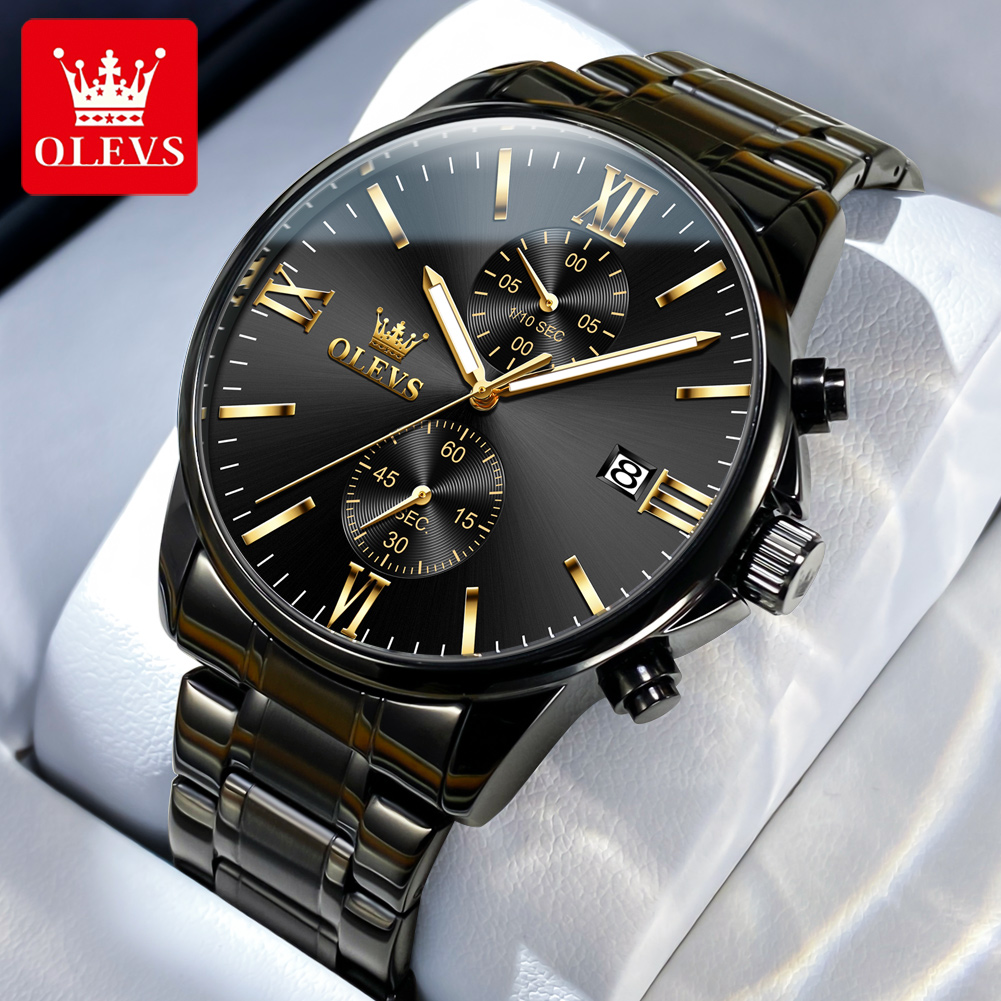 Luxury Watch Investment - OLEVS 2886 クラシックブラッククォーツ時計男性用エレガントなクロノグラフ自動日付時計防水発光トップブランドメンズ腕時計