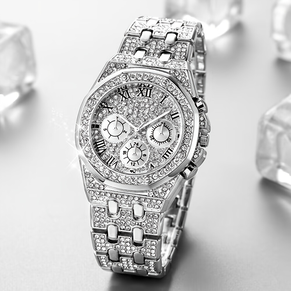 Luxury Watch Sale - 1個 ヒップホップ ラインストーン装飾 ファッションラグジュアリーメンズウォッチ アバンギャルド パーティー