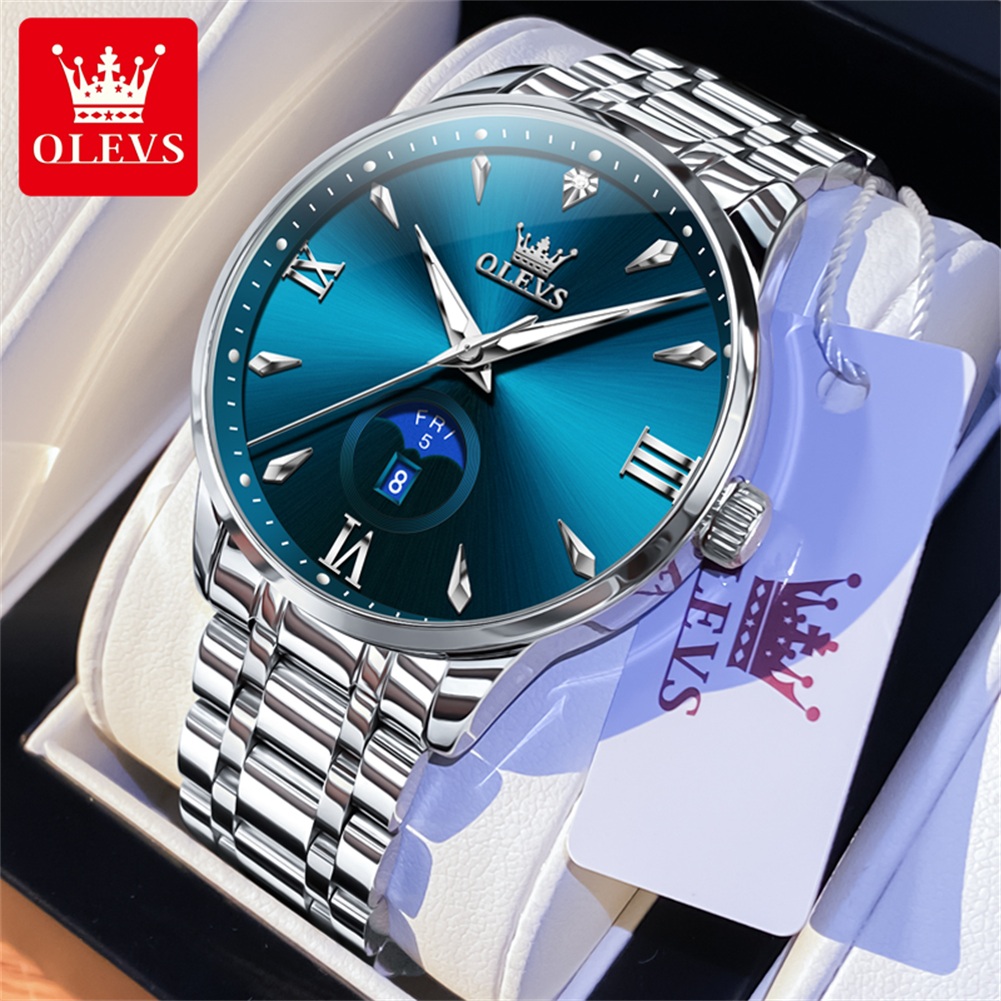 Luxury Quartz Watch Brands - OLEVS ムーンフェイズメンズ腕時計カレンダー 30 メートル防水クォーツ時計男性ファッションミニマリストオリジナル腕時計ブランド腕時計