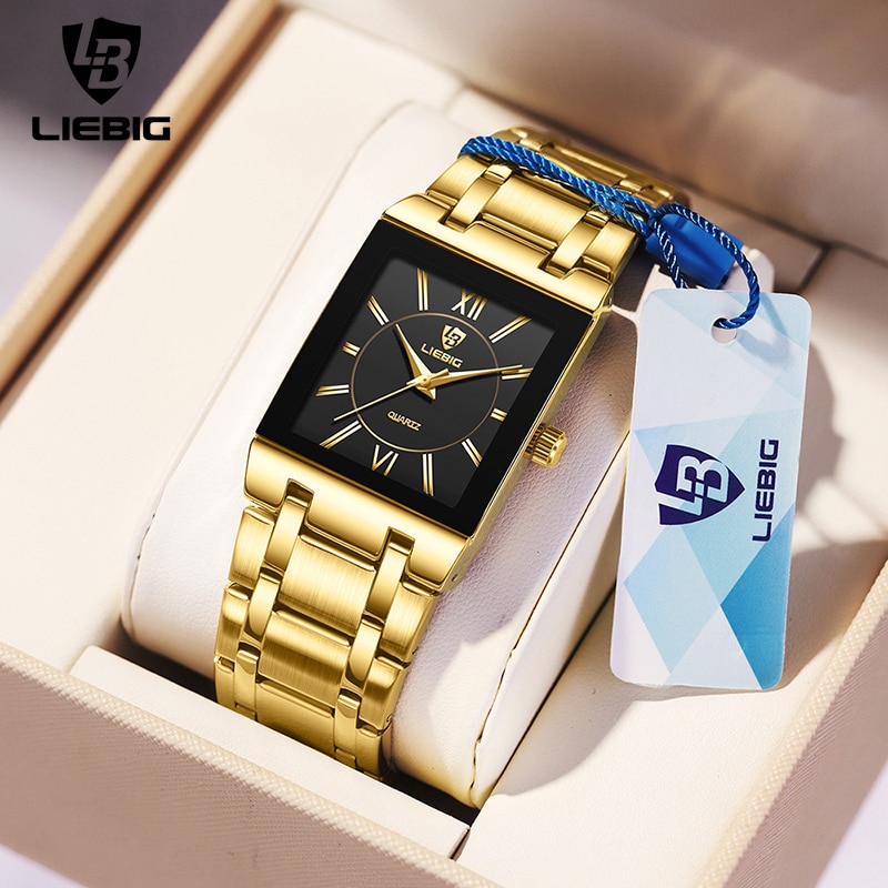 Luxury Watch Square - LiEBIG 高級ゴールデンクォーツ腕時計女性ガール男性ファッション 30 メートル防水女性レディースメンズ腕時計レロジオ Feminino