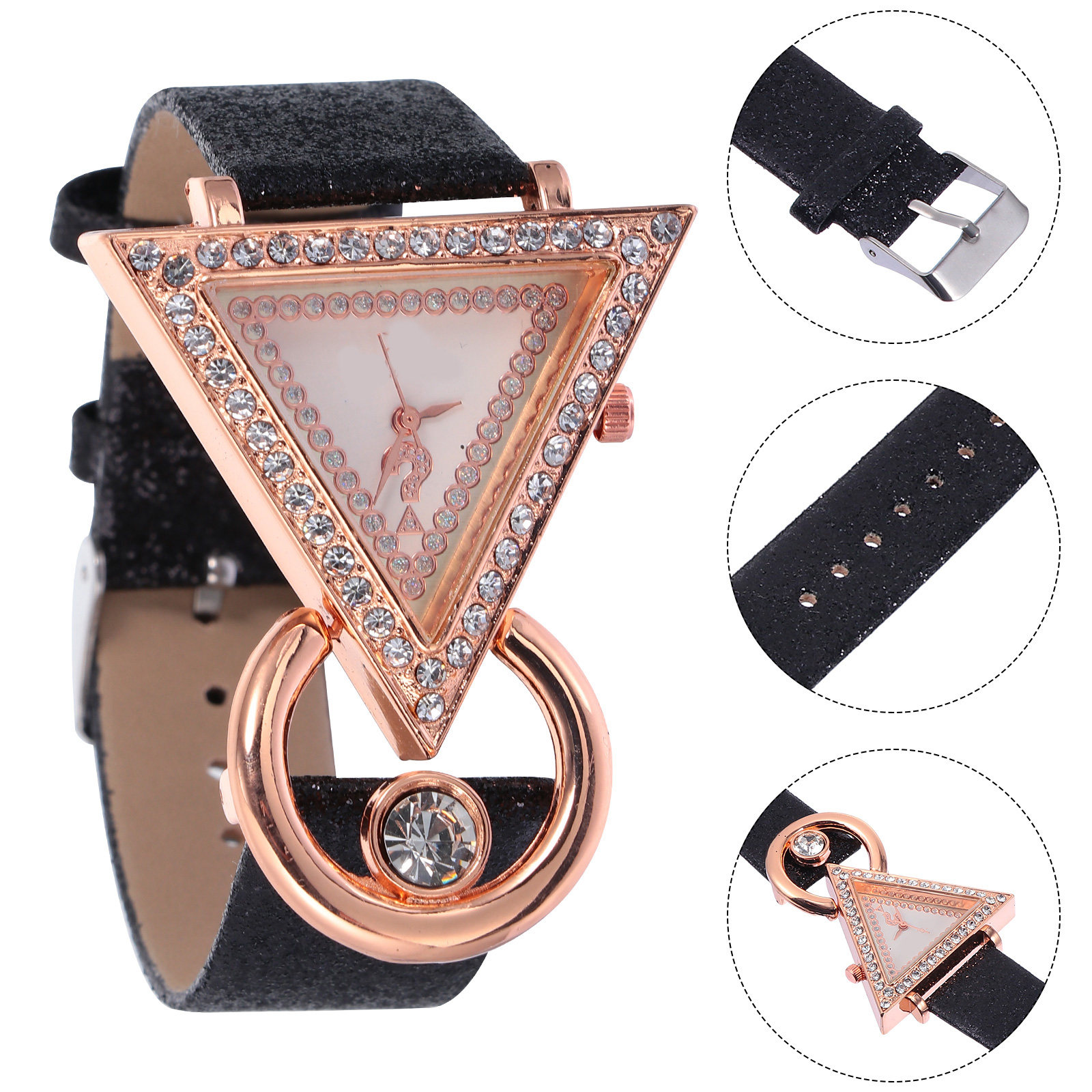 Watch Triangle Luxury - 1個入り ファッションレディースウォッチ 三角形 ラインストーン装飾ストラップ クォーツムーブメント スタイリッシュ