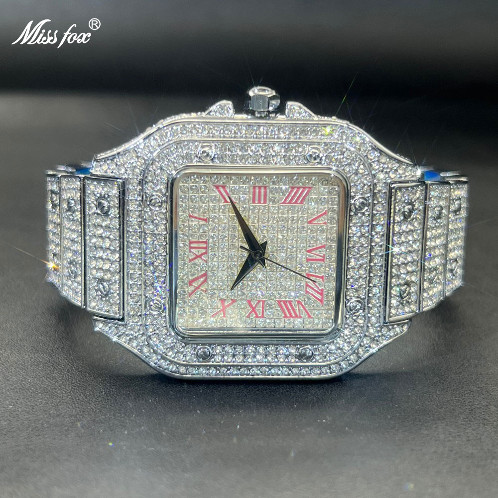 Luxury Watch Sale - ミスフォックス アイスアウト メンズ腕時計 スクエアフェイス ダイヤモンド ピンク