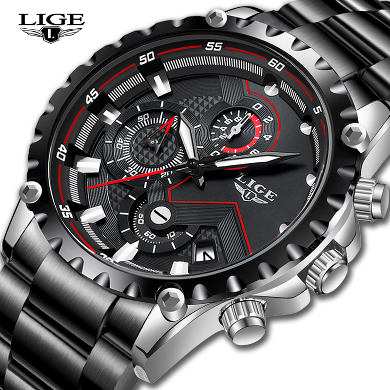 Luxury Watch All Brands - Lige-男性用高級クォーツ時計,スポーツ,耐水性,ミリタリー,すべてのスチール製,男性