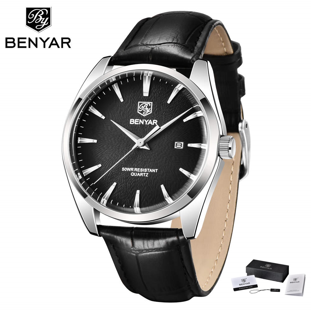 Luxury Watch German - ベニヤール 5163 トップブランド 高級ミリタリー腕時計 レザー クォーツ