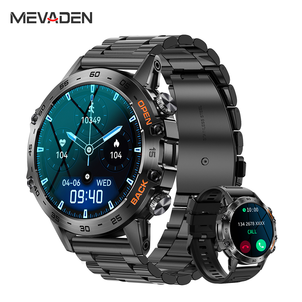 Luxury Watch German - MEVADEN スチール製1.39インチメンズ高級スマートウォッチ Bluetooth通話対応 スポーツフィットネストラッカー 健康管理スマートウォッチ 男性用