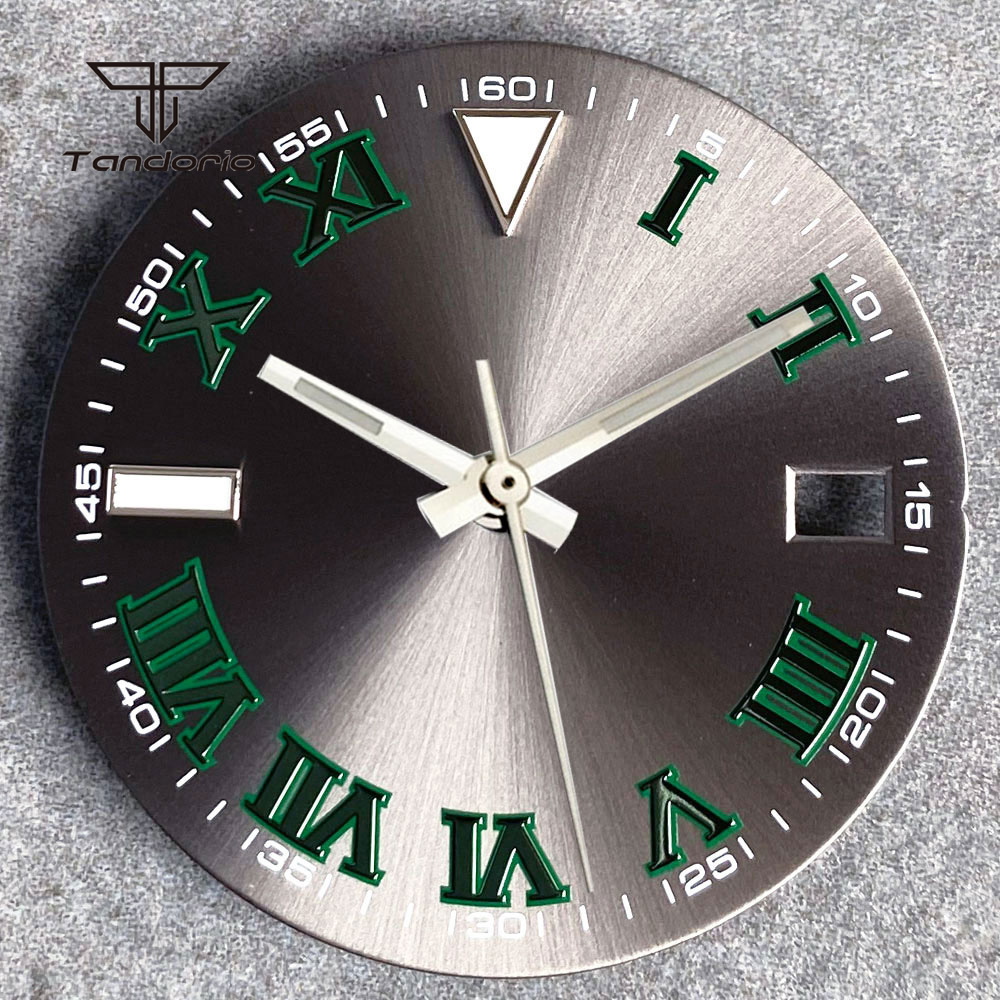 Luxury Watch With Green Dial - 29 ミリメートルグレーサンバースト時計ダイヤルフェイスフィット NH35 グリーンローマンマーク日付窓針セットメンズ自動時計 Mod パーツアクセサリー