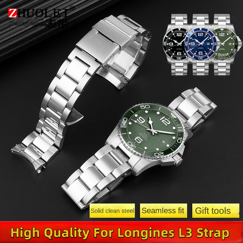 Luxury Watch Longines - ロンジンの21ミリメートル高品質のステンレス鋼時計バンドストラップL3 hydroconquest L3.642.4/L3.781.4/L3.782時計バンド湾曲端