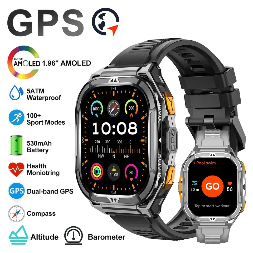 Luxury Watch In The World - 高級AMOLEDスマートウォッチ、リアルGPS搭載、5ATM防水、電子時計、スポーツリストデジタルウォッチ、男性用、Android対応、2026年モデル