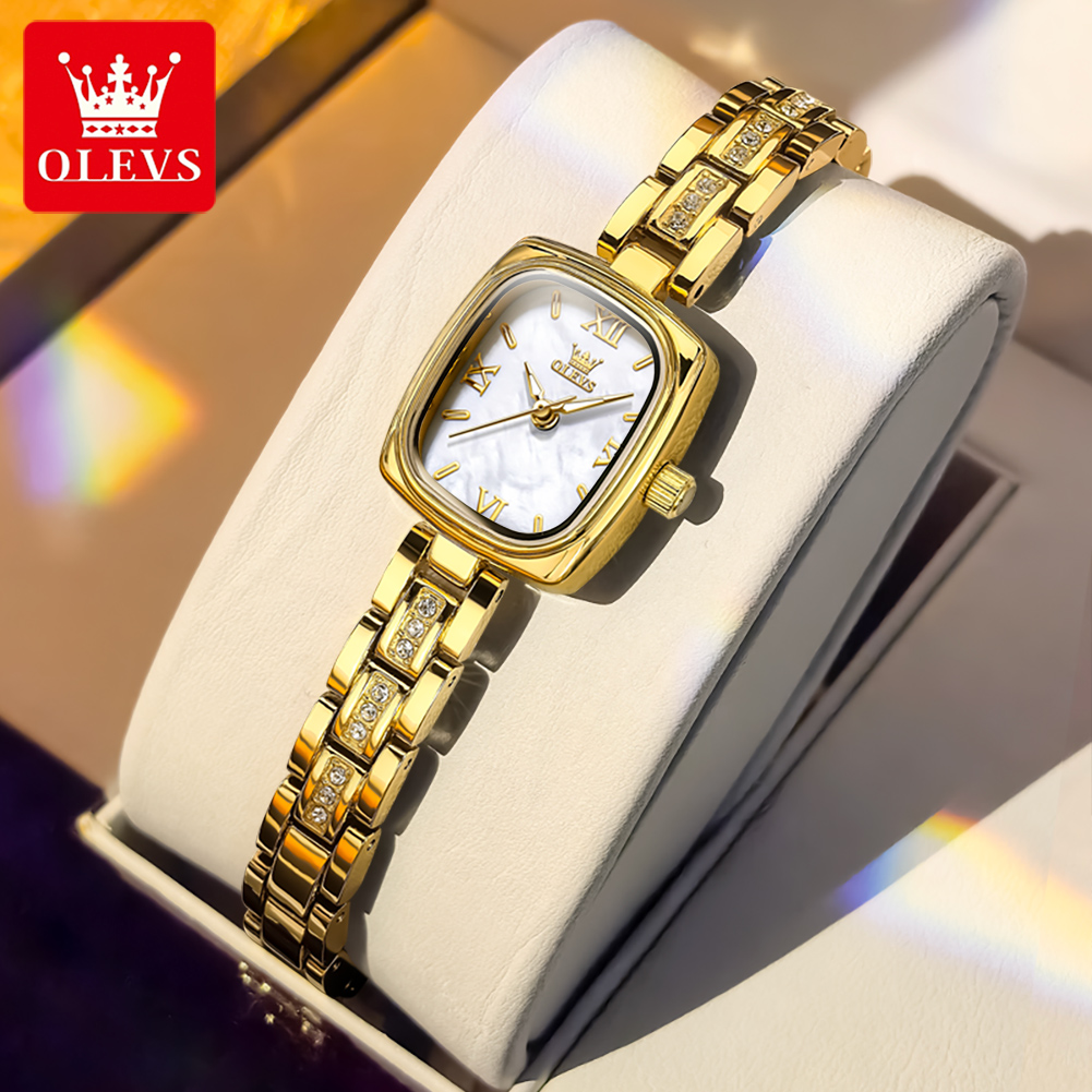 Luxury Watch All Brands - OLEVS 3695 レディース高級ギフトクォーツ腕時計 学生向けファッションシンプルスクエアオールゴールド腕時計 人気ブランドステンレススチールストラップ腕時計