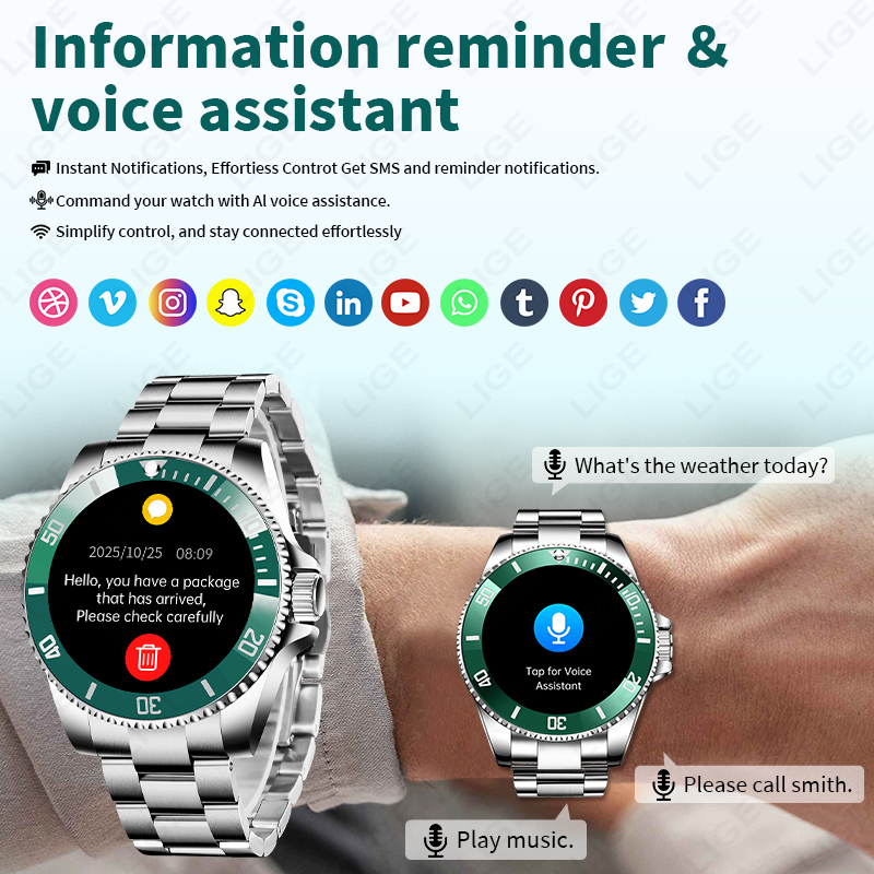 LIGE 新しいスマートウォッチメンズ Bluetooth  - Luxury Watch In The World のレビューと価格