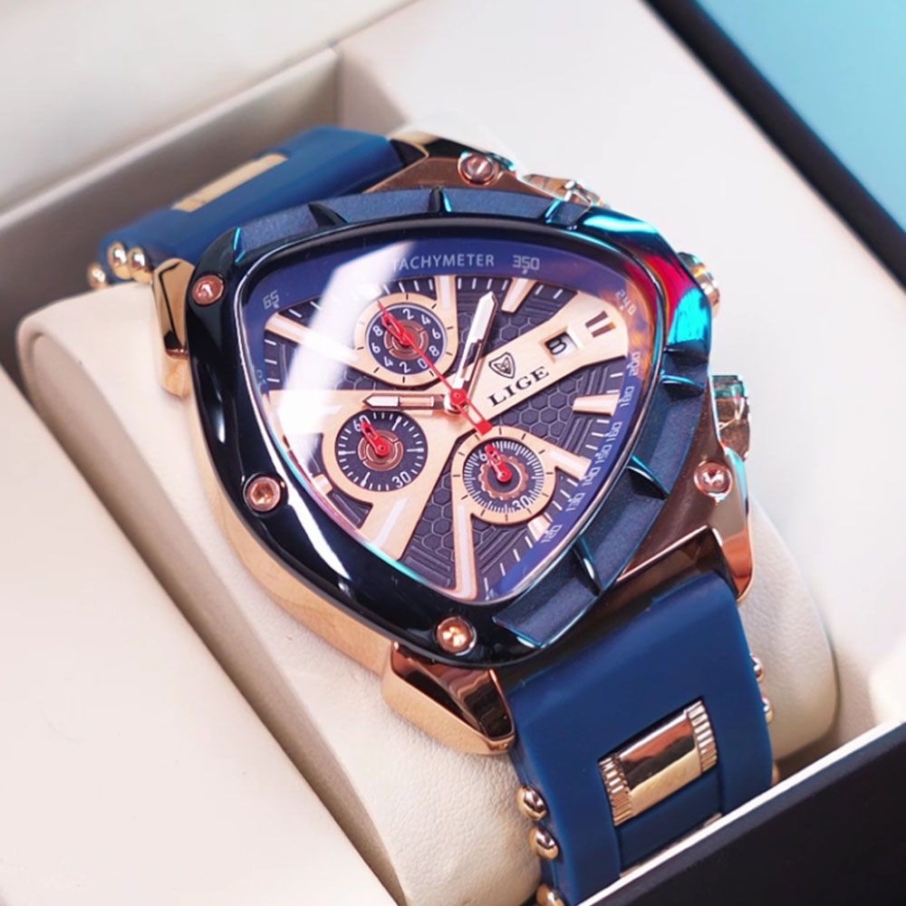 LIGE ファッションメンズ腕時計トライアングルクロノグラフ - Watch Triangle Luxury のレビューと価格