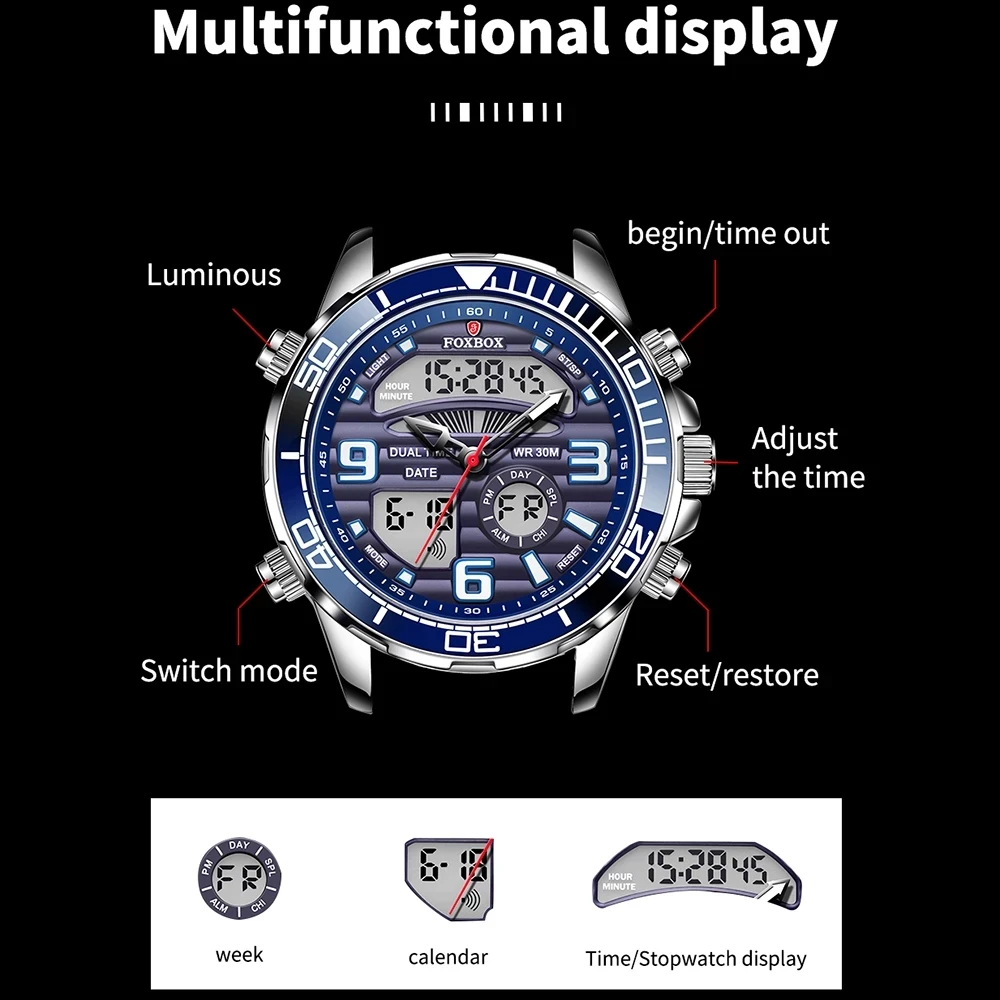 Foxbox-メンズデジタルクォーツ時計,高級ブランド,スポ - Luxury Watch All Brands のレビューと価格
