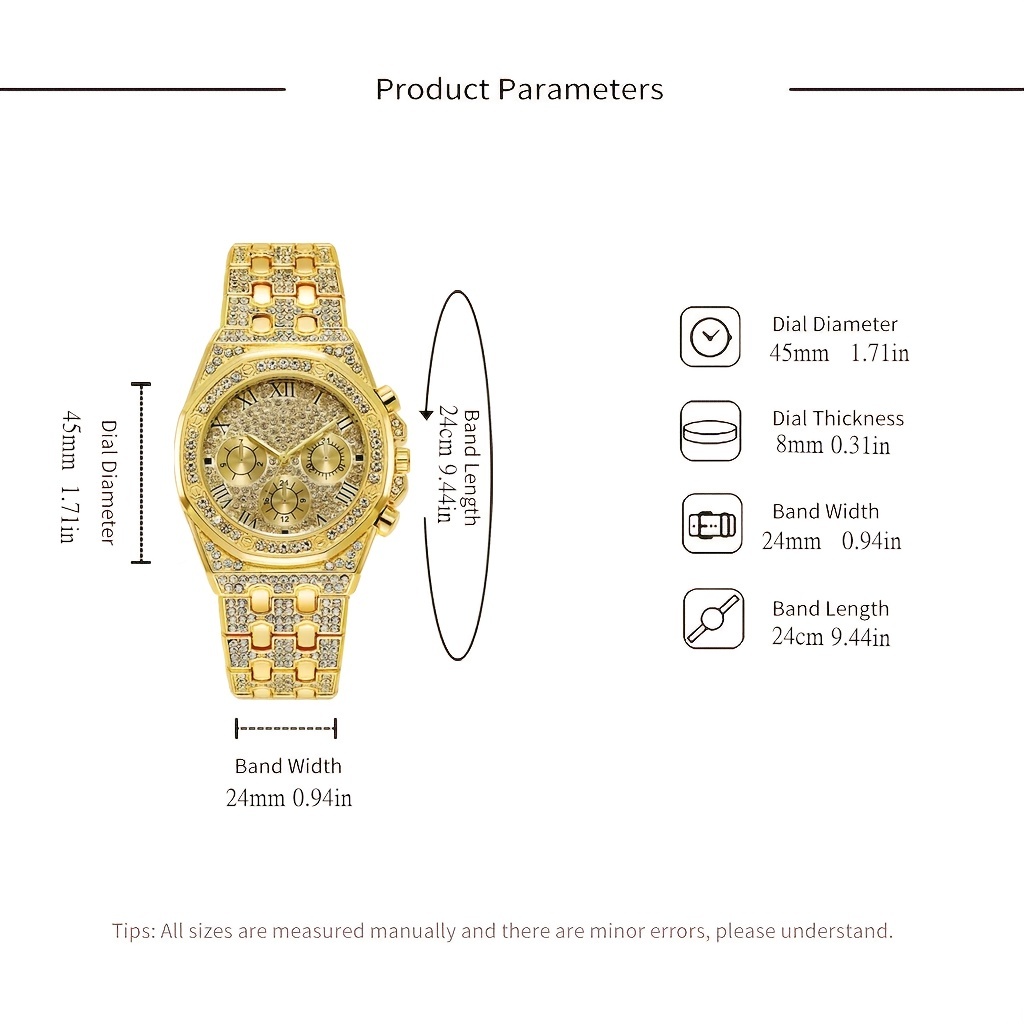 1個 ヒップホップ ラインストーン装飾 ファッションラグジュ - Luxury Watch Sale のレビューと価格