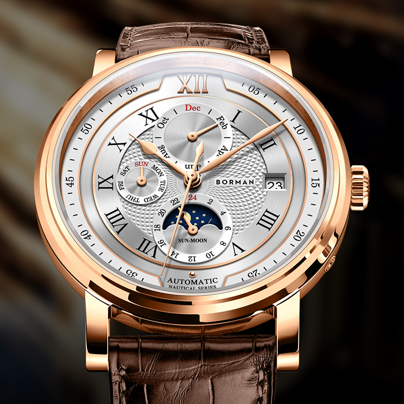 ボルマン-男性用自動機械式時計,サファイア,耐水性,多機能, - Luxury Watch German のレビューと価格