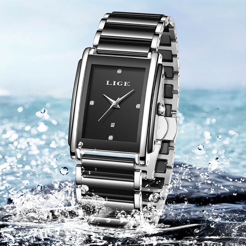 LIGE 新しい高級女性腕時計エレガントなセラミッククォーツ - Luxury Watch Gift Box のレビューと価格