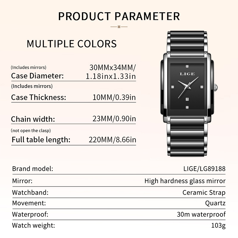 LIGE 新しい高級女性腕時計エレガントなセラミッククォーツ - Luxury Watch Gift Box のレビューと価格