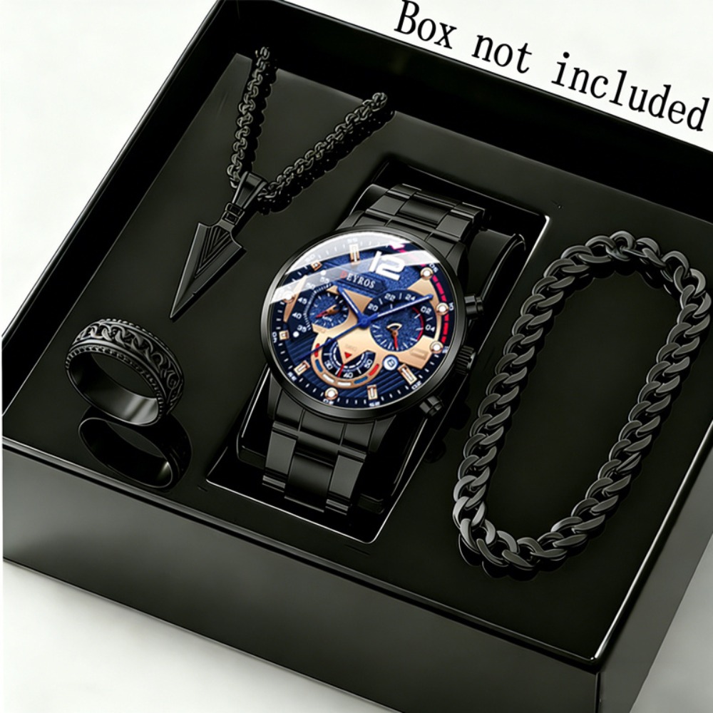 4点セット メンズ腕時計と三角形スピアヘッドネックレスセット - Watch Triangle Luxury のレビューと価格
