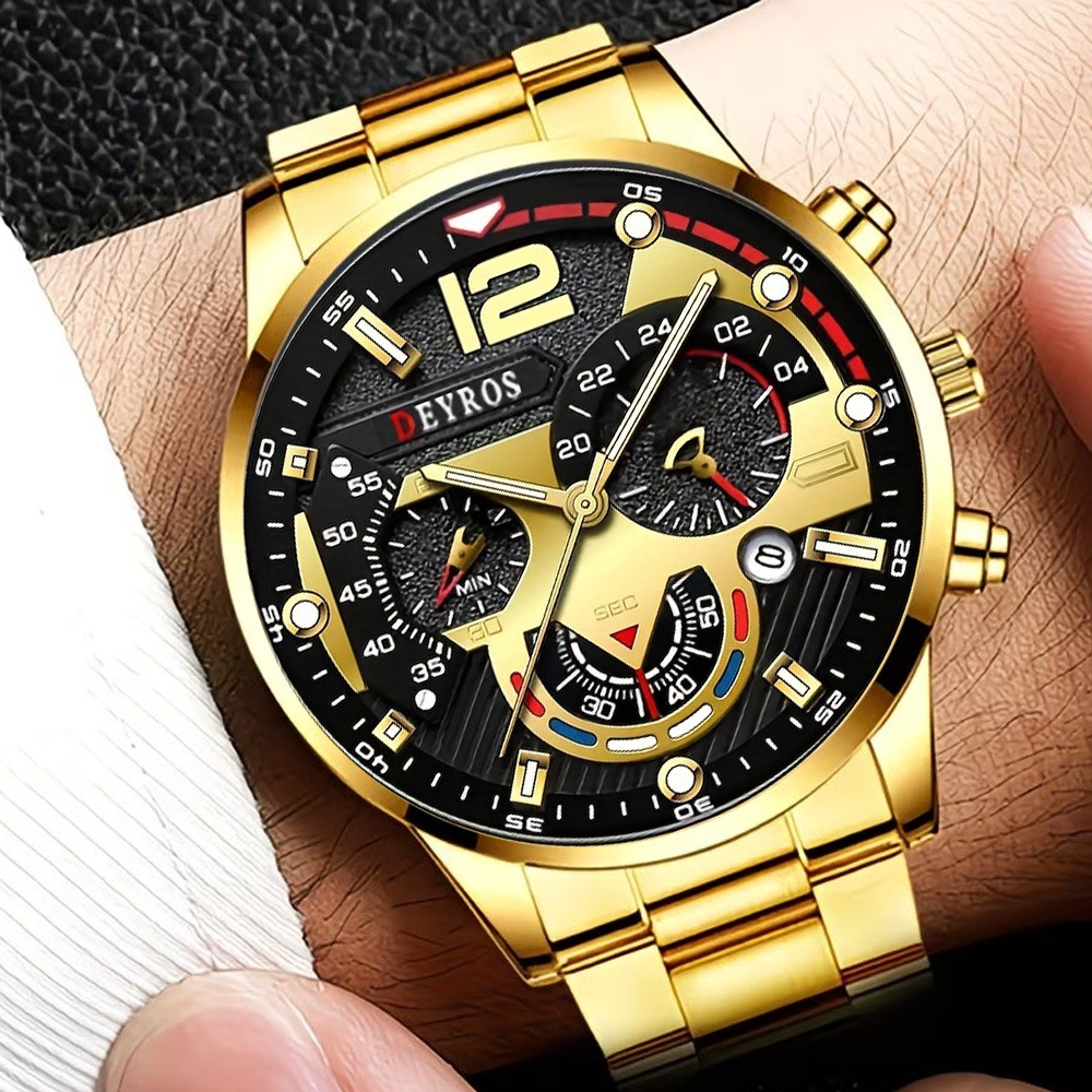 4点セット メンズ腕時計と三角形スピアヘッドネックレスセット - Watch Triangle Luxury のレビューと価格