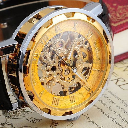 男性用レザーストラップ,スケルトン,中空,機械式,手巻き,ビ - Luxury Watch Sale のレビューと価格