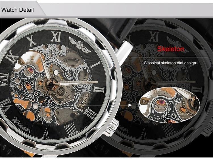 男性用レザーストラップ,スケルトン,中空,機械式,手巻き,ビ - Luxury Watch Sale のレビューと価格