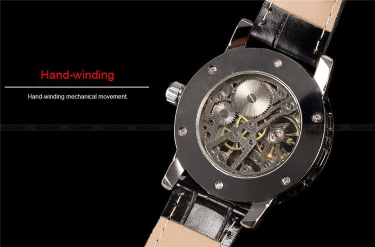 男性用レザーストラップ,スケルトン,中空,機械式,手巻き,ビ - Luxury Watch Sale のレビューと価格