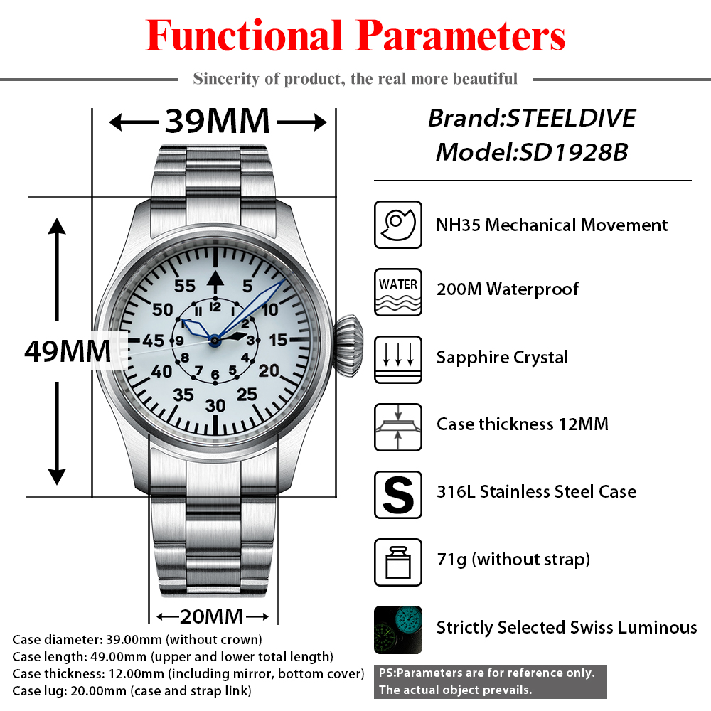 SteelDive-大きな王冠を備えた機械式時計、316lス - Luxury Watch German のレビューと価格