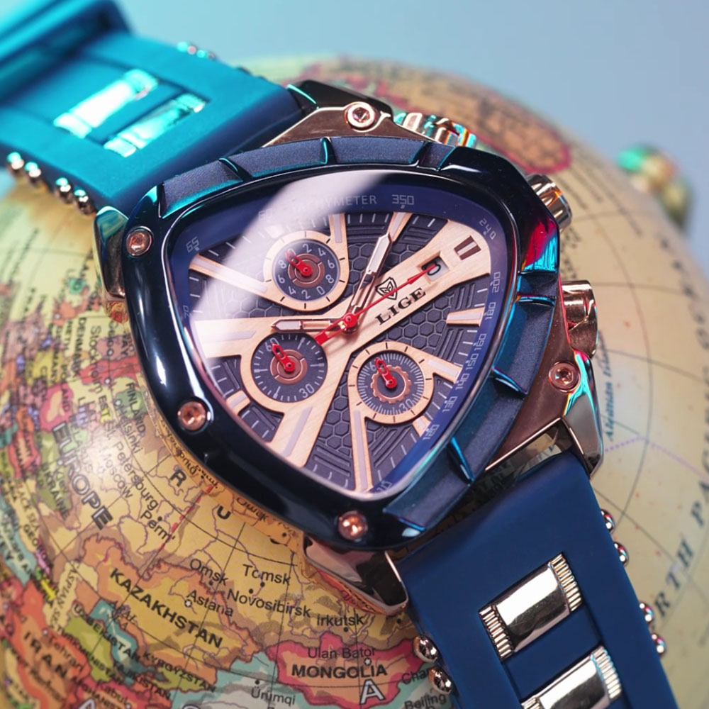 LIGE ファッションメンズ腕時計トライアングルクロノグラフ - Watch Triangle Luxury のレビューと価格
