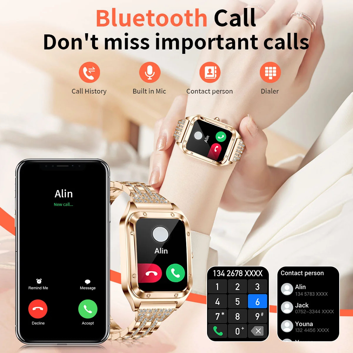 1.57 インチトップ高級スマートウォッチ女性 Blueto - Luxury Watch In The World のレビューと価格