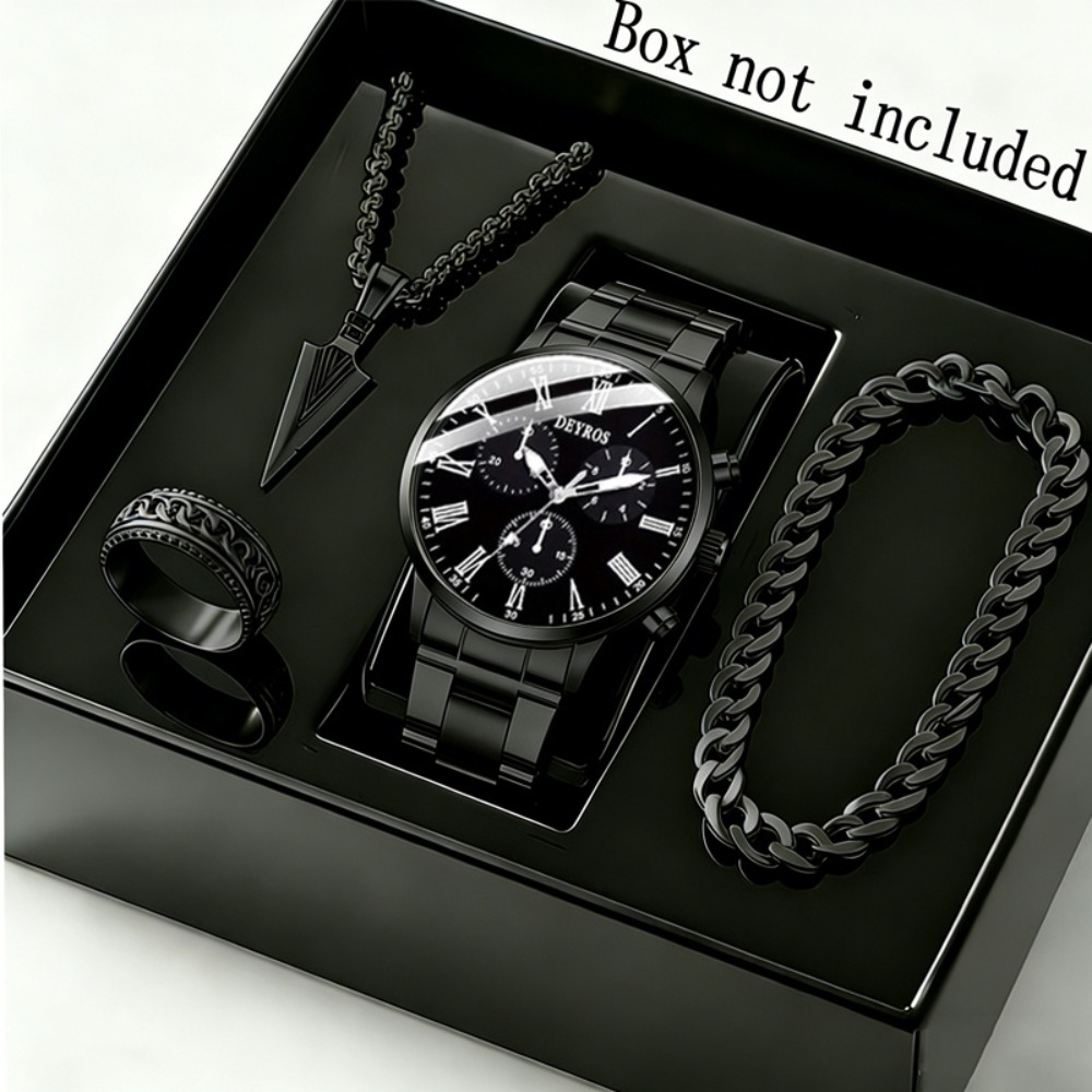 4点セット メンズ腕時計と三角形スピアヘッドネックレスセット - Watch Triangle Luxury のレビューと価格