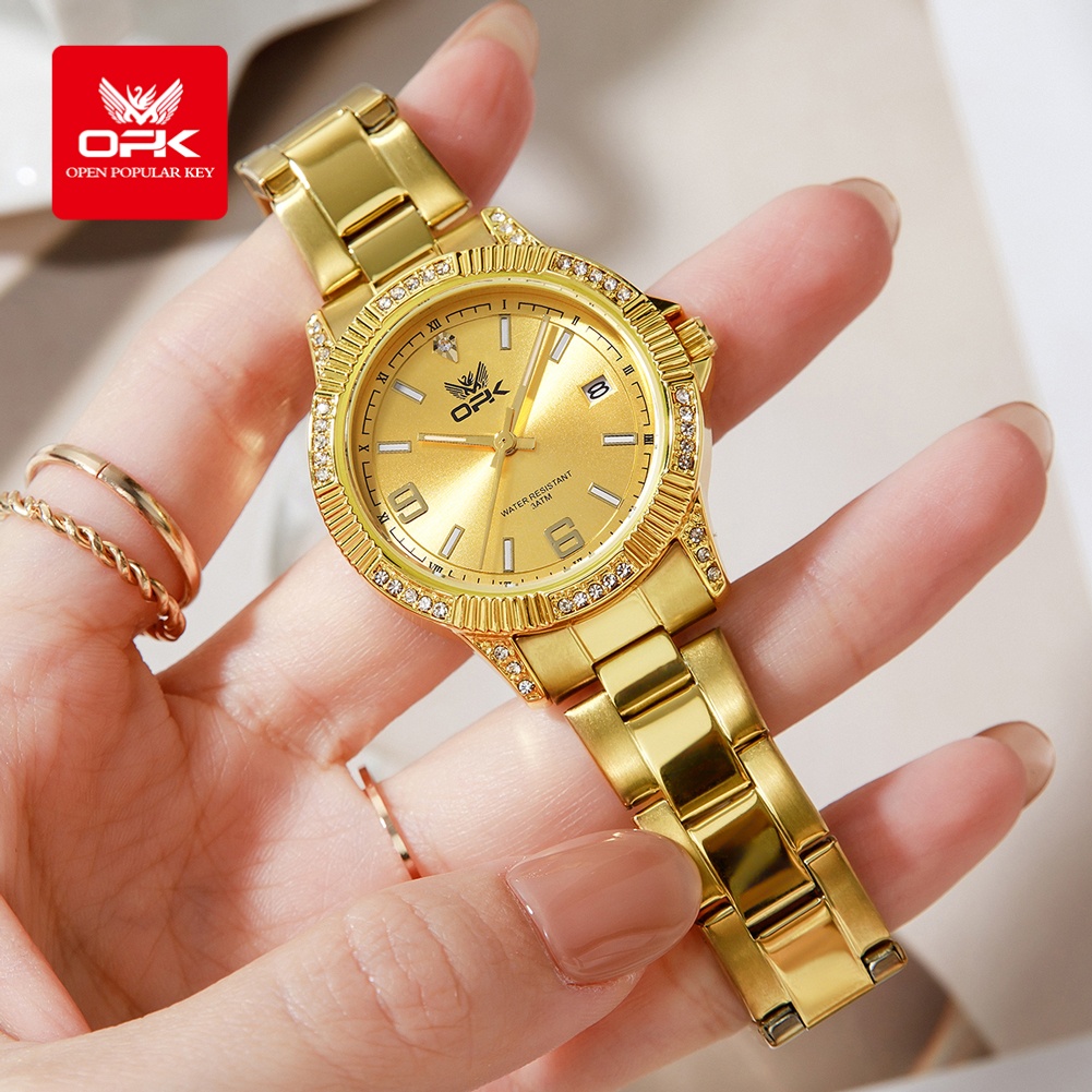 OPK 8184 高級オールゴールド女性腕時計防水発光自動日 - Luxury Watch All Brands のレビューと価格
