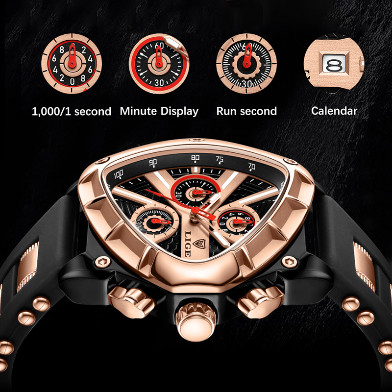 LIGE ファッションメンズ腕時計トライアングルクロノグラフ - Watch Triangle Luxury のレビューと価格