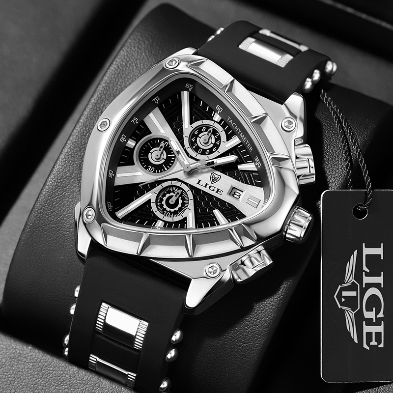 LIGE ファッションメンズ腕時計トライアングルクロノグラフ - Watch Triangle Luxury のレビューと価格